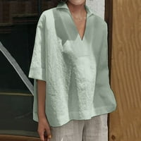 oversize lanene košulje za žene, opuštene ljetne Ležerne tunike s izrezom u obliku slova u, vrhovi kratkih rukava, jednobojna lepršava