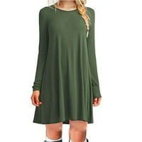 2 - modna ležerna Ženska labava Mini haljina s okruglim vratom i dugim rukavima u vojno zelenoj boji