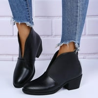 Novogodišnji prijedlozi Vintage ženske klizne čizme sa šiljastim vrhom s okruglom glavom, kratke cipele s debelim potpeticama