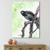 Znatiželjna vrana koja sjedi na grani slikati platno umjetnički tisak