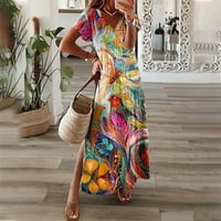 Haljina s kratkim rukavima s okruglim vratom do koljena kombinezon za žene elegantna modna ženska ljetna ležerna haljina s cvjetnim