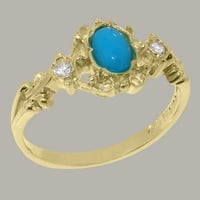 14-karatni ženski zaručnički prsten od žutog zlata britanske proizvodnje s prirodnom tirkizom i dijamantima - opcije veličine-veličina
