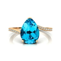 Zaručnički prsten, Švicarski plavi topaz prsten od čistog zlata, dijamantni prsten za obećanje, Prosinački prsten za rođenje