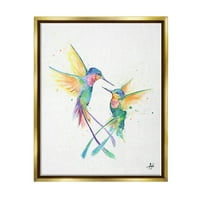 Stupell Rainbow Birds Leteći duo životinje i insekti slikaju zlatni plutasti uokvireni umjetnički print zidni umjetnost