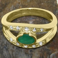 9K britansko žuto zlato, prirodni smaragd i kubični cirkonij, ženski zaručnički prsten - opcije veličine-veličina 8,75