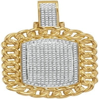 10k žuto zlato, Muški okrugli dijamant, Kubanski lanac, okvir, obris, privjesak za pse, šarm klastera