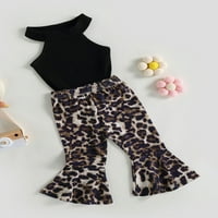 Ljetna odjeća za djevojčice u donjem rublju, ležerni topovi Bez rukava i rastezljive hlače s leopard printom
