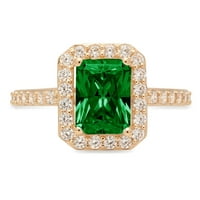 Smaragd izrezan 2,07 karata, zeleni imitirani smaragd od žutog zlata 14 karata, vjenčani prsten s aureolom za godišnjicu, veličina