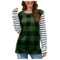 Zimski kućni Setovi, ženska modna Casual udobna majica s prugastim rukavima s dugim rukavima, Bluza, vojska zelena, uh-oh