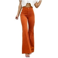 Hlače u donjem dijelu, ženske Ležerne hlače visokog struka, jednobojne široke hlače ravnih nogavica, ženske narančaste hlače u donjem