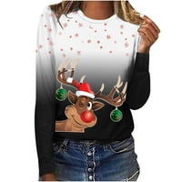 Ženske božićne trenirke zabavne i svijetle košulje retro majice s uzorkom Djeda Božićnjaka blagdanska bluza Božićni pulover s vratom