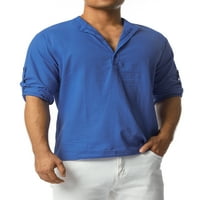 Muška ležerna lanena pamučna košulja dugih rukava s ovratnikom, bluze Na kopčanje, proljeće-ljeto, vrhovi Plus veličine