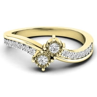 Kolekcija 0. Zaručnički prsten od bijelog dijamanta od 10 karata s dva kamena od Achera, žuto zlato, veličina 4,5