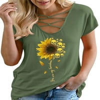_ / Ženska ležerna bluza s printom suncokreta, ženski osnovni vrhovi, klupska majica s cvjetnim printom i šavovima u boji