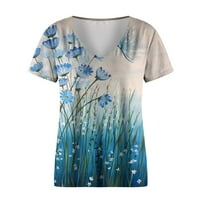 Ženski ljetni topovi do 50% popusta na ljetne majice s cvjetnim printom i dekolteom u obliku slova u, ležerna majica kratkih rukava