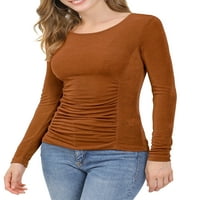 Jedinstveni prijedlozi ženska rastezljiva bluza s volanima s okruglim vratom, ugrađeni osnovni gornji dio