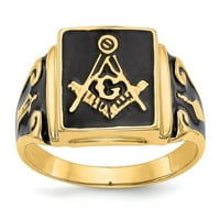 Muški masonski prsten od emajla od pravog žutog zlata 14k Veličina: 10; za odrasle i tinejdžere; za žene i muškarce
