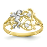 Primalno zlato karatno žuto zlato i bijeli rodijski kubični cirkonijski anđeo s prstenom srca