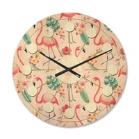DesignArt 'tropski botanički proizvodi, flamingo i cvijeće ii' Moderni zidni sat iz sredine stoljeća