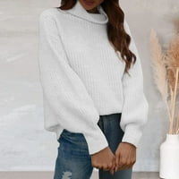 Puloveri s ovratnikom za žene, ženski prugasti džemper s dugim rukavima, ležerni puloveri s izrezom u obliku slova a, bijeli, bijeli,
