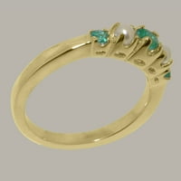 18K ženski prsten od žutog zlata britanske proizvodnje s prirodnim smaragdom i kultiviranim biserima - opcije veličine-veličina 7,75