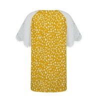 Ženske bluze Ženska majica kratkih rukava s čipkastim gornjim dijelom s printom u žutoj boji.