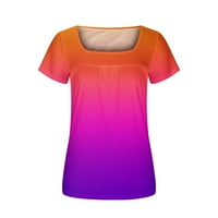 Topovi za žene ženski trendovi Udobna ležerna bluza s četvrtastim vratom i kratkim rukavima s printom narančasta;