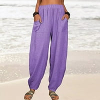 Ženske pamučne lanene lagane Harem hlače u donjem rublju široke sužene hlače za trčanje jednobojne udobne Ležerne hlače za plažu