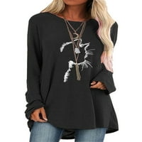 Ženska majica dugih rukava s printom mačaka široka bluza pulover vrhovi