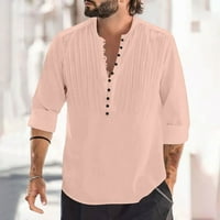 Muški vrhovi u prodaji, Muški casual modni pulover s izrezom u obliku slova A i dugim rukavima, prozračna košulja, bluza, ružičasti