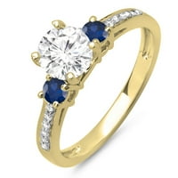 Zaručnički prsten s okruglim bijelim dijamantom od 14 karata i plavim safirom iz kolekcije A. H., žuto zlato, veličina 9,5