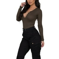 Ženske Ležerne široke hlače široke jednobojne teretne hlače visokog struka s džepovima