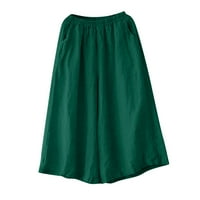 Ženske hlače u donjem rublju, Ležerne ljetne rastezljive lanene hlače visokog struka s džepovima, ošišane hlače u zelenoj boji