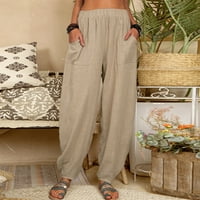 Hlače od donjeg rublja, ženske Ležerne hlače s džepovima, elastični pojas, jednobojne hlače, široke duge hlače, kaki hlače od donjeg