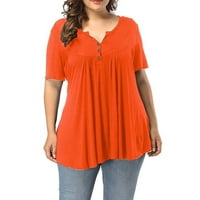 Ženske majice, ženske velike široke košulje u boji S izrezom i kratkim rukavima, majice, narančasta Majica