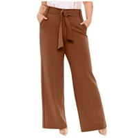 Ženske hlače visokog struka, ženske modne hlače s ravnim strukom, ženske široke široke hlače s džepom, obične Ležerne hlače, hlače
