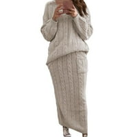 Dva seta džempera za žene jednobojna pletena haljina dugih rukava topla suknja s okruglim vratom džep bež džemper ženska veličina