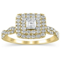 1- Karat T.W. Sjajnost fini nakit Smaragd izrezan dijamantni zaručnički prsten u 10kt žutom zlatu, veličina 9