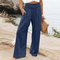 ; / Modne hlače za žene, široke hlače, široke kućne hlače, ravne hlače visokog struka, Ležerne hlače, plave