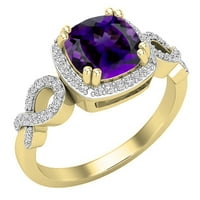 Zaručnički prsten od ametista s okruglim bijelim dijamantom za žene Od 14k žutog zlata, veličina 7,5