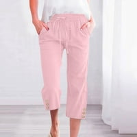 Lanene hlače za žene Rasprodaja ženske hlače Plus size ženske jednobojne rastezljive široke hlače ravne široke hlače s džepom ležerna