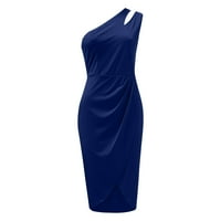 Moderna ženska seksi jednobojna ljetna haljina bez rukava Na jedno rame, opremljena večernja haljina u plavoj boji