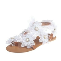 Ravne sandale s voluminoznim cvijetom suncokreta i biserima