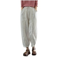 Hlače Za Žene Ležerne pamučne lanene hlače s vezicama visokog struka ljetne osnovne široke hlače